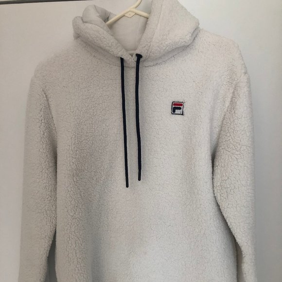 FILA White Hoodie Sherpa Fuzzy Fleece Crop Jacket Pullover Size Medium - Picture 1 of 10